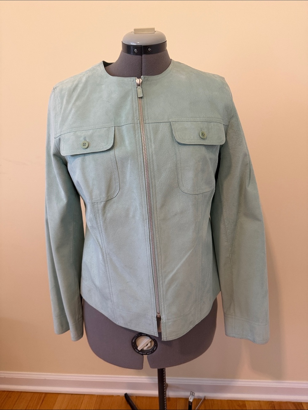 Isda & CO Light Green Suede Zip Front Women's Jacket Size Large